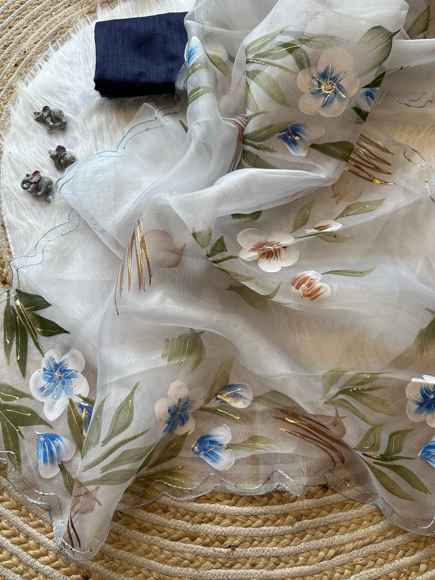 Hand painted Oragnza Classic Sarees