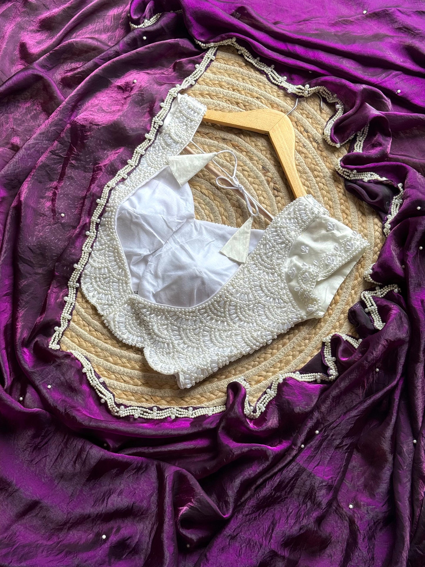 Premium Luxe Handwork saree with Pearl Blouse stitched saree