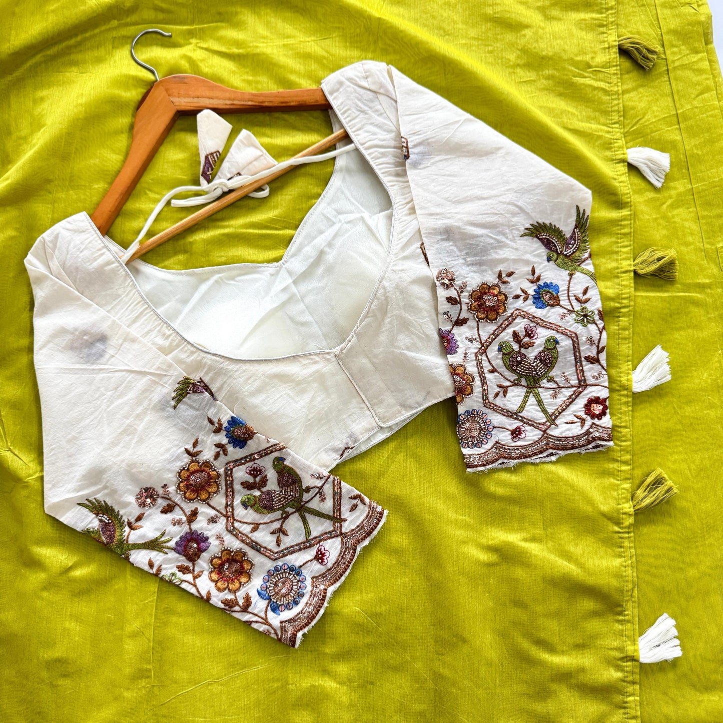 Mul Mul Chanderi cotton saree with stitched blouse