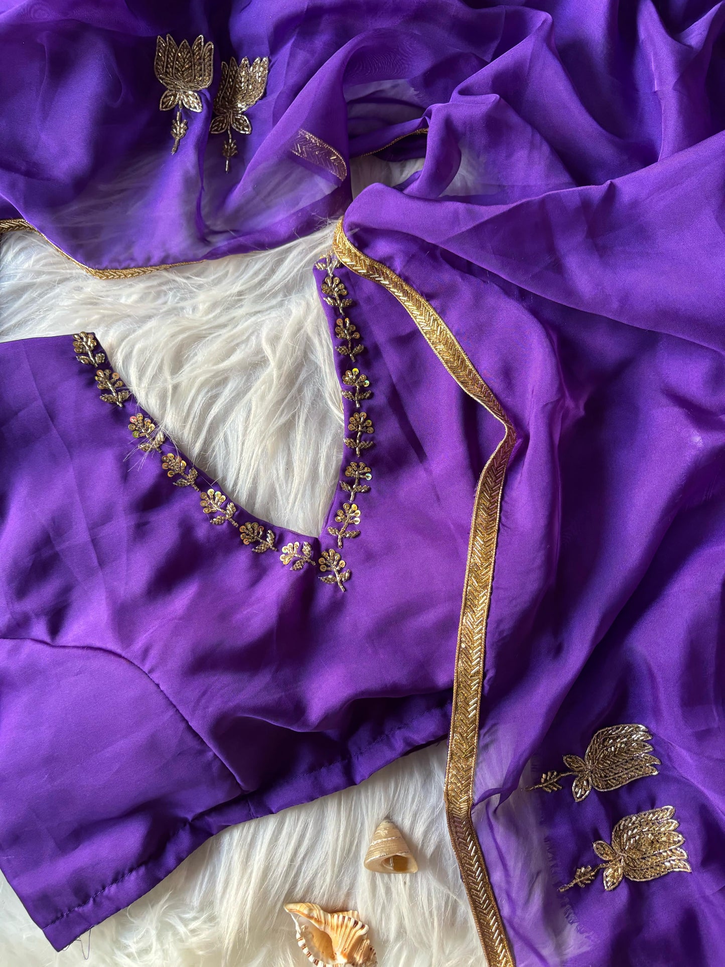 Celebrity Inspired Handcrafted saree with stitched blouse Luxe