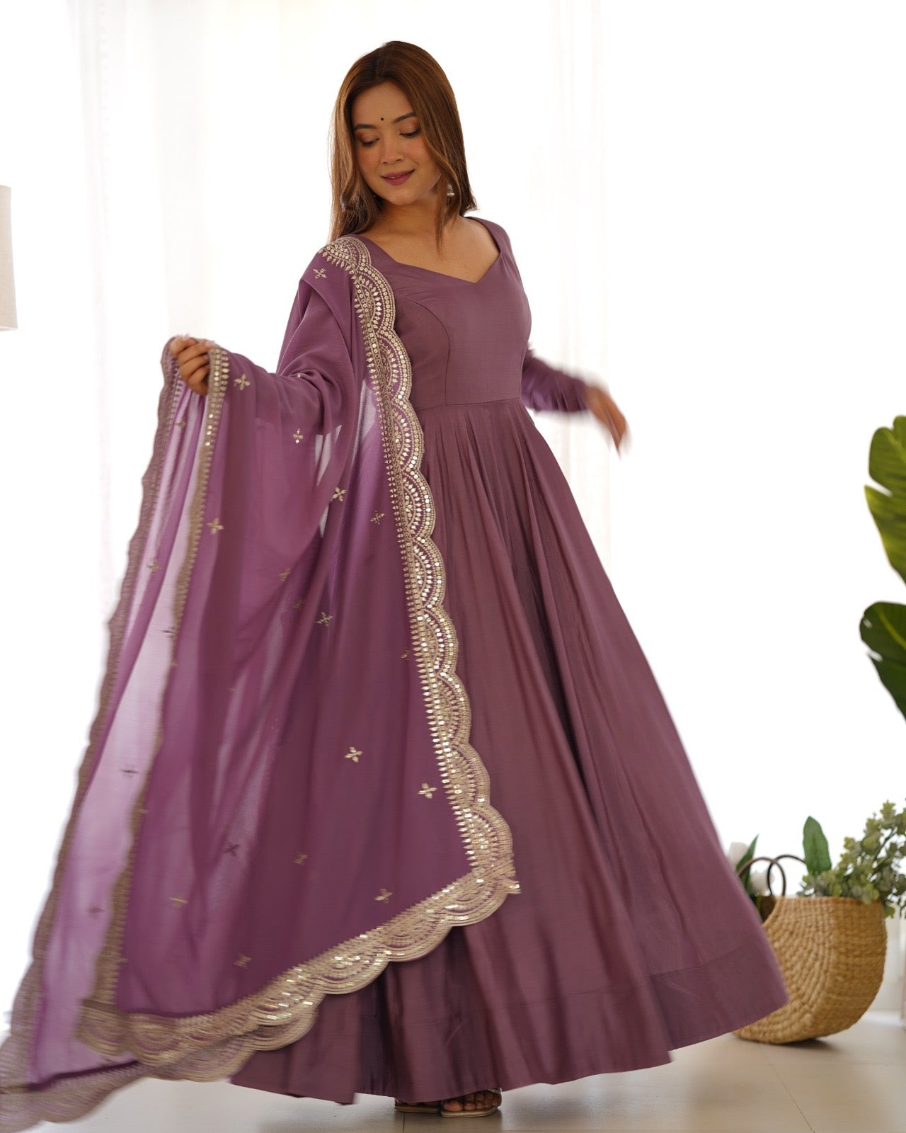 Celebrate Style Anarkali Gowns with cutwork dupatta