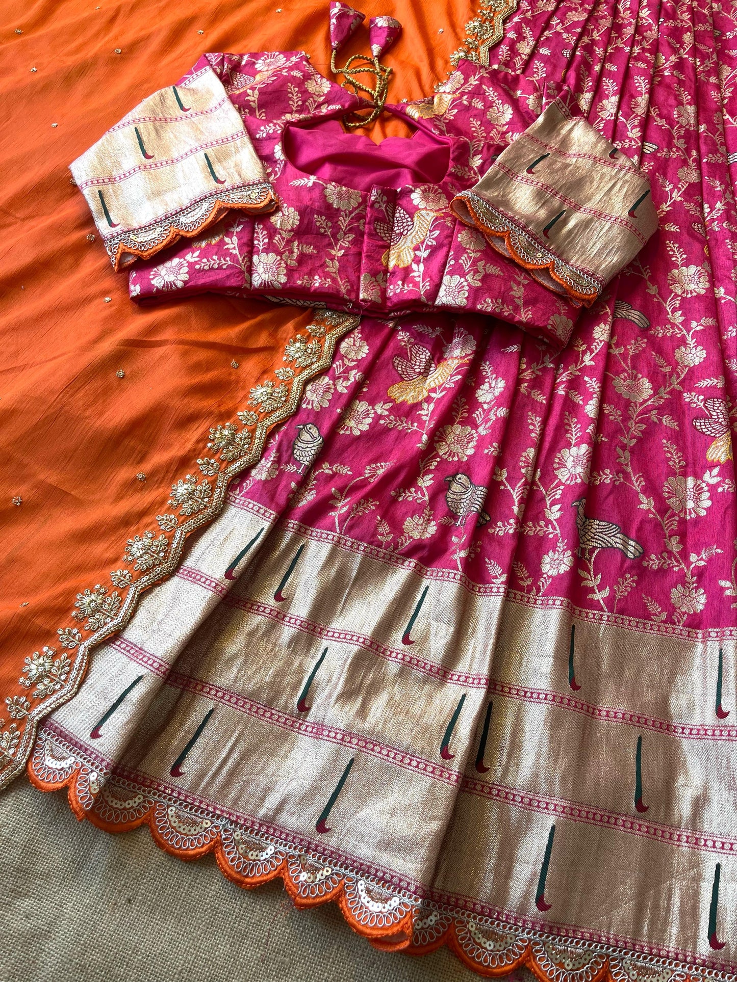 Flower Concept with Muniya paithani border fully stitched lehengas