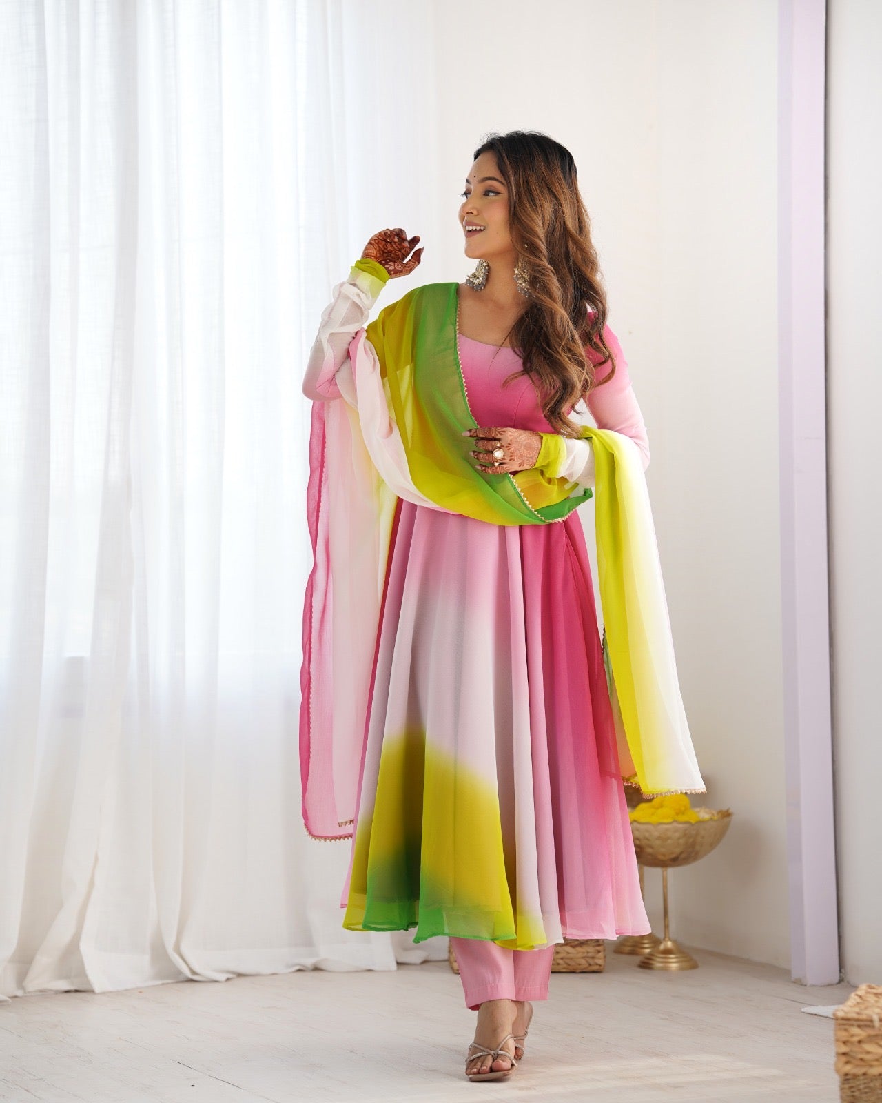 Rainbow Colour Anarkali Gowns