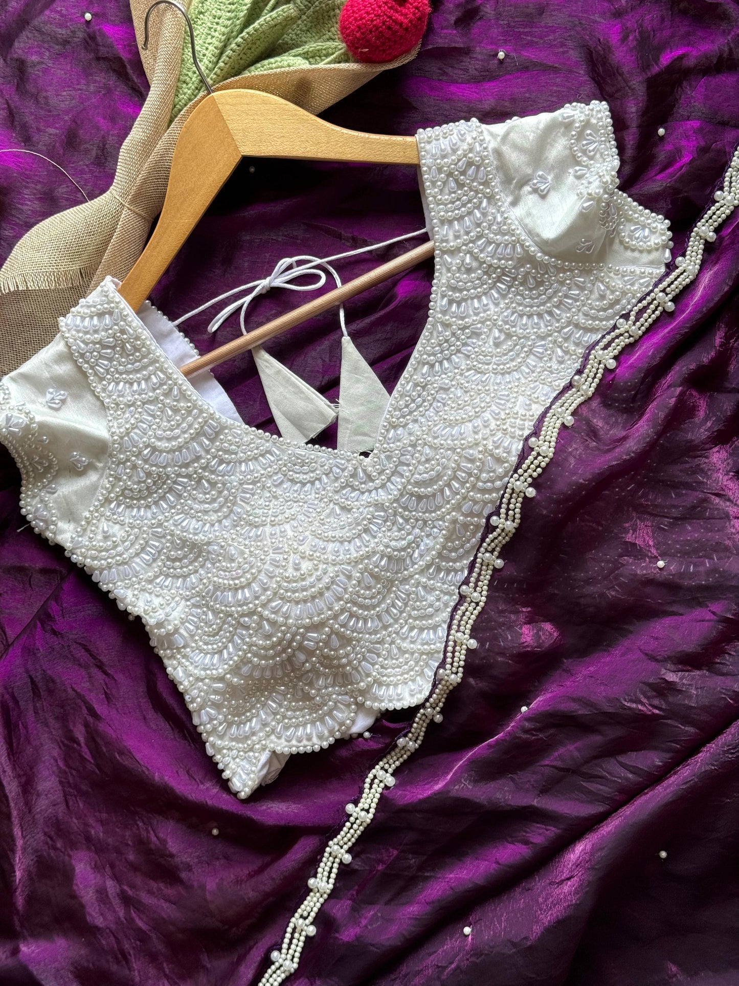 Premium Luxe Handwork saree with Pearl Blouse stitched saree