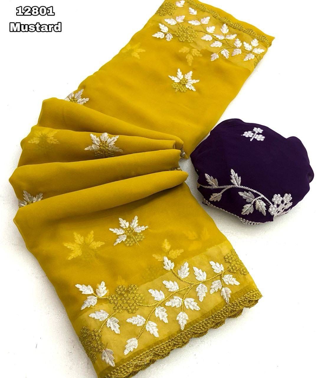 Georgette Embroidery Cutwork Budget Saree