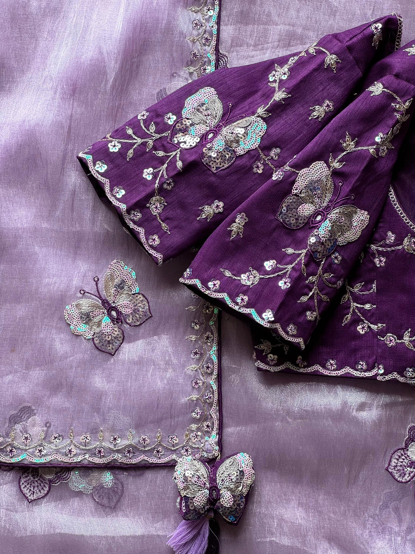Luxe organza coding saree with stitched blouse