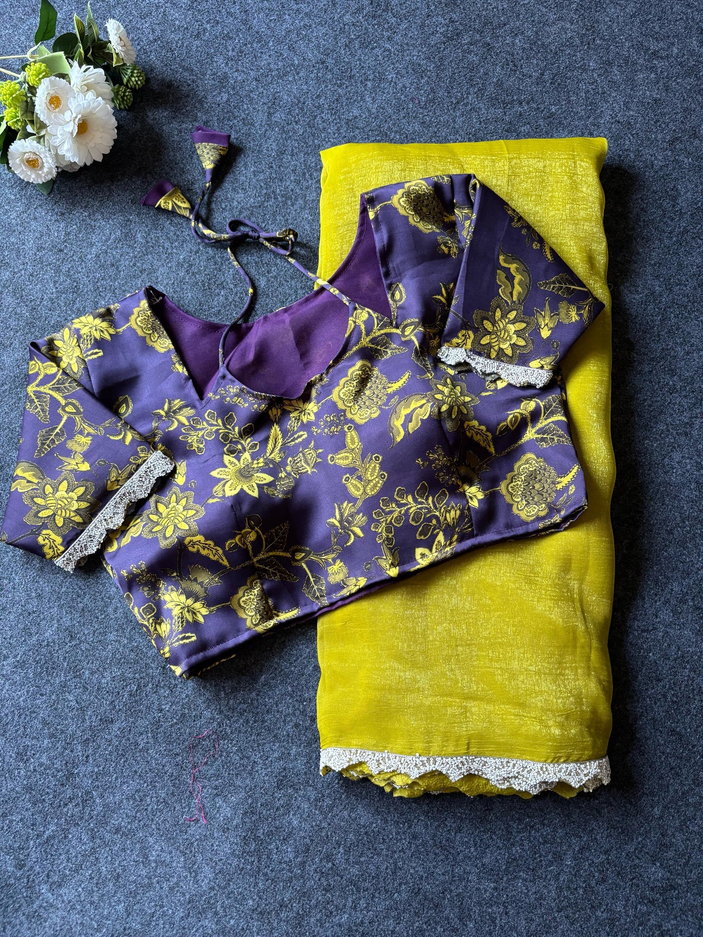Thread model Blouse Candy Crush saree with stitched