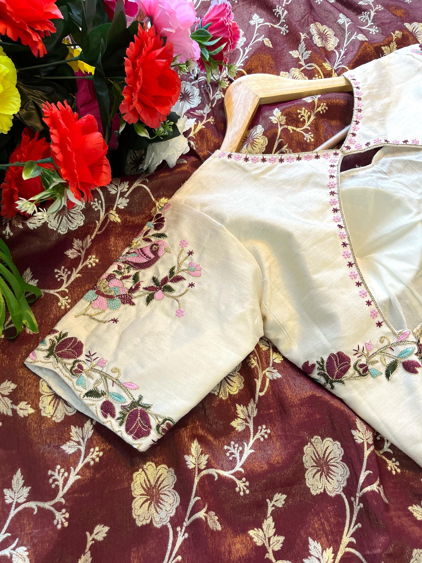 Cosmos stitched work blouse saree