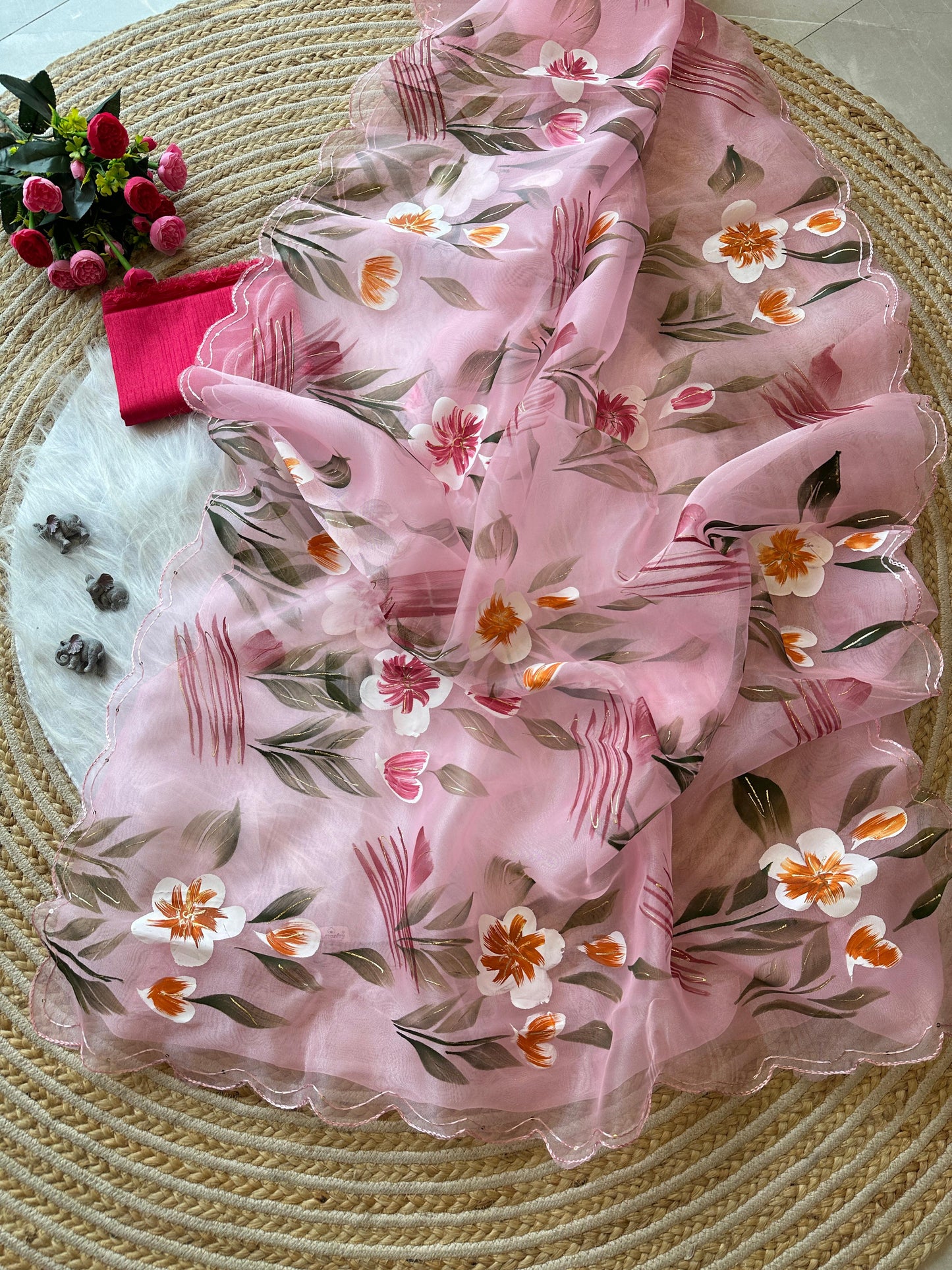 Hand painted Oragnza Classic Sarees