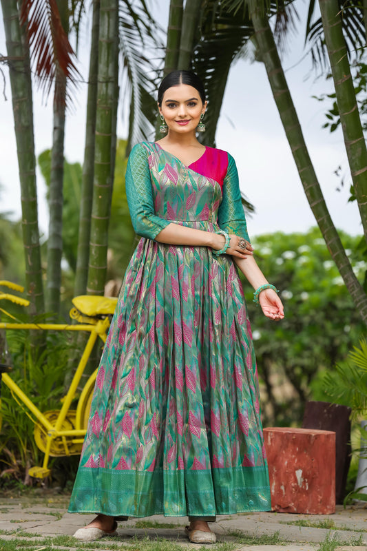 Banarasi Soft silk copper weaving gowns