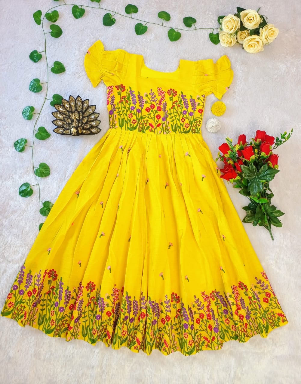 kora Cotton with multicolour thread work Midi Dress gowns