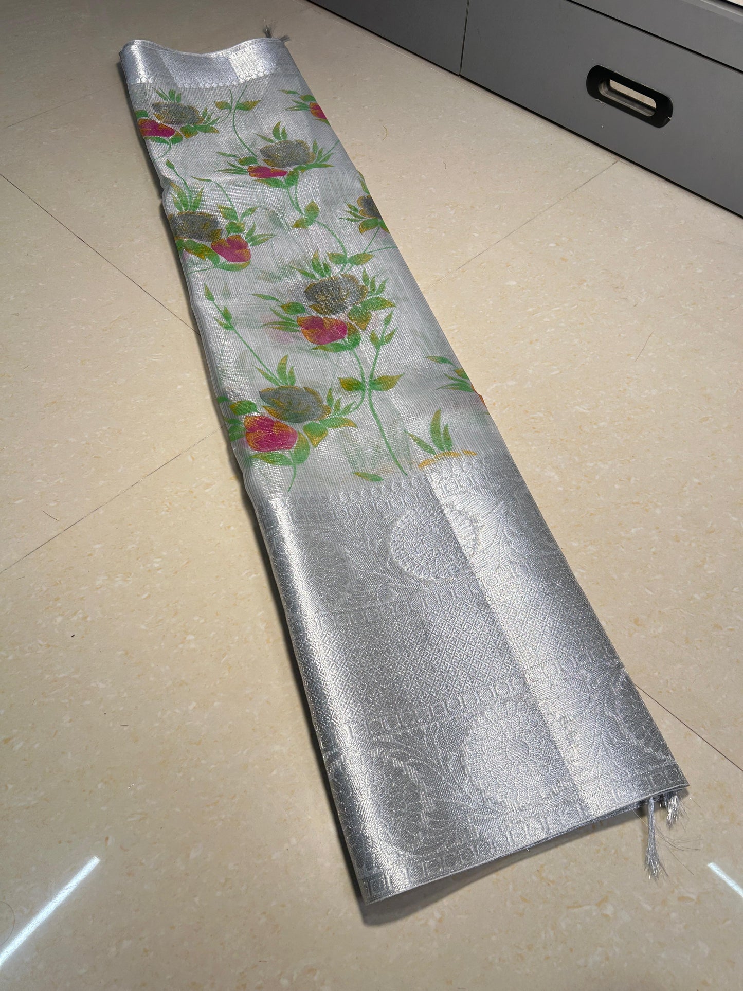Banarasi Tissue Kota Check Hand Brush Saree