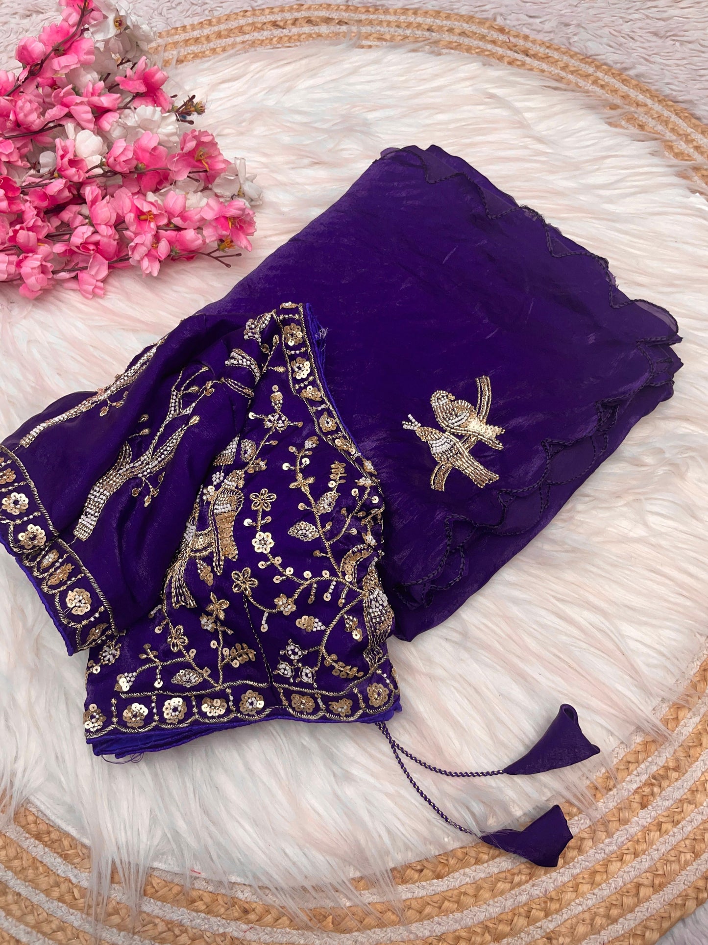 Fendy work silk sarees with stitched desginer work blouse