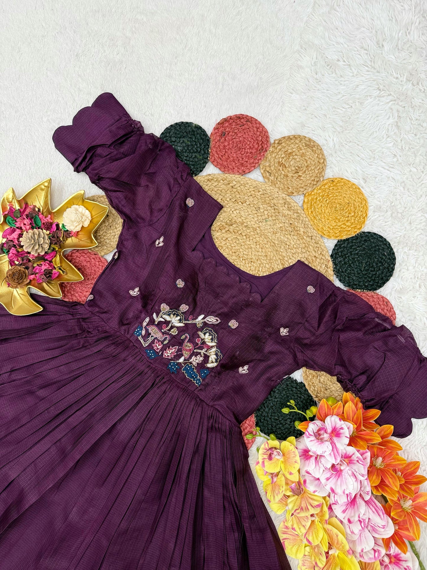 Kora Checks Cotton Maggam work gowns