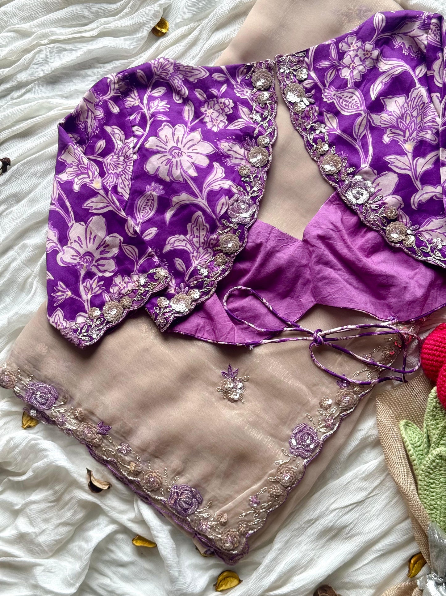 Luxe Roseberry Premium Tissues saree with stitched blouse
