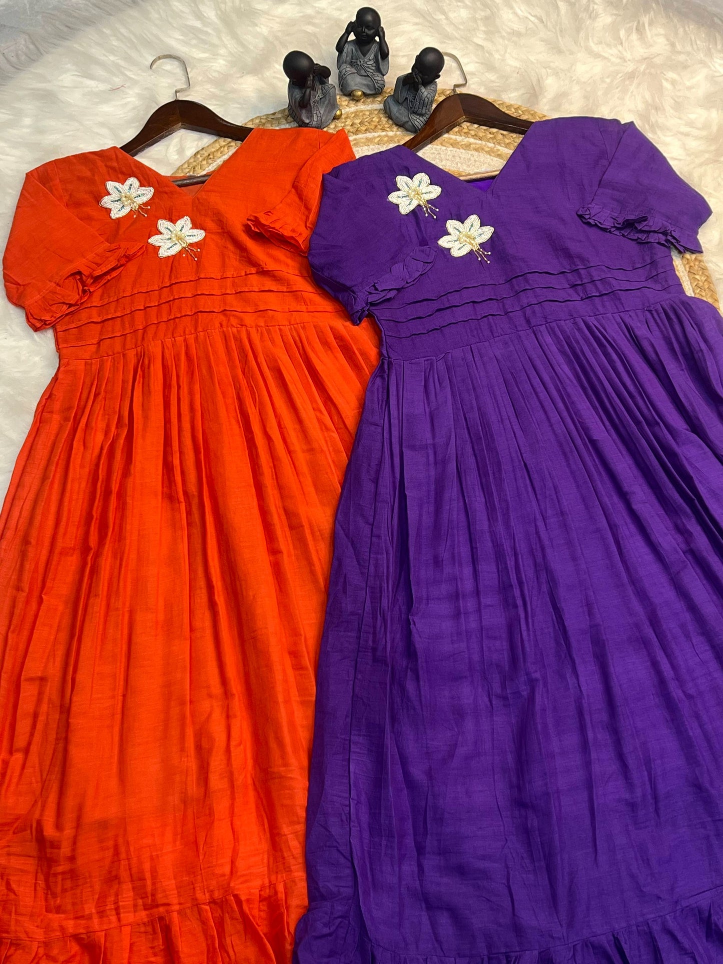 Hand work Mul Cotton party wear gowns