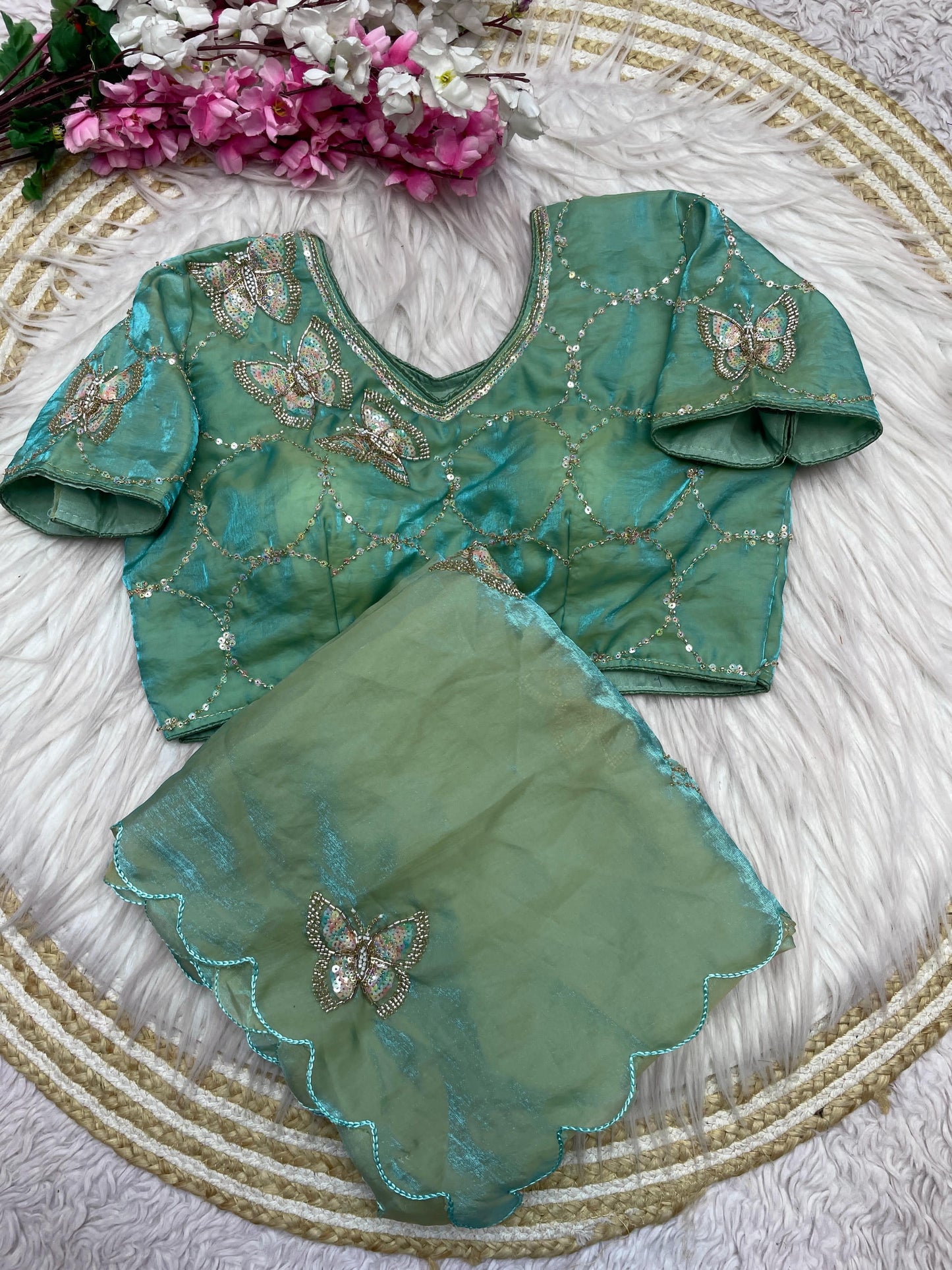 Butterfly Designer saree with stitched blosue