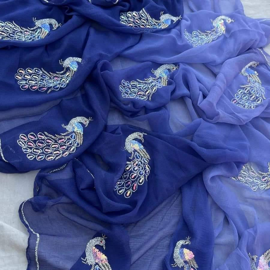Half Pure Chiffon Handwork saree budget friendly