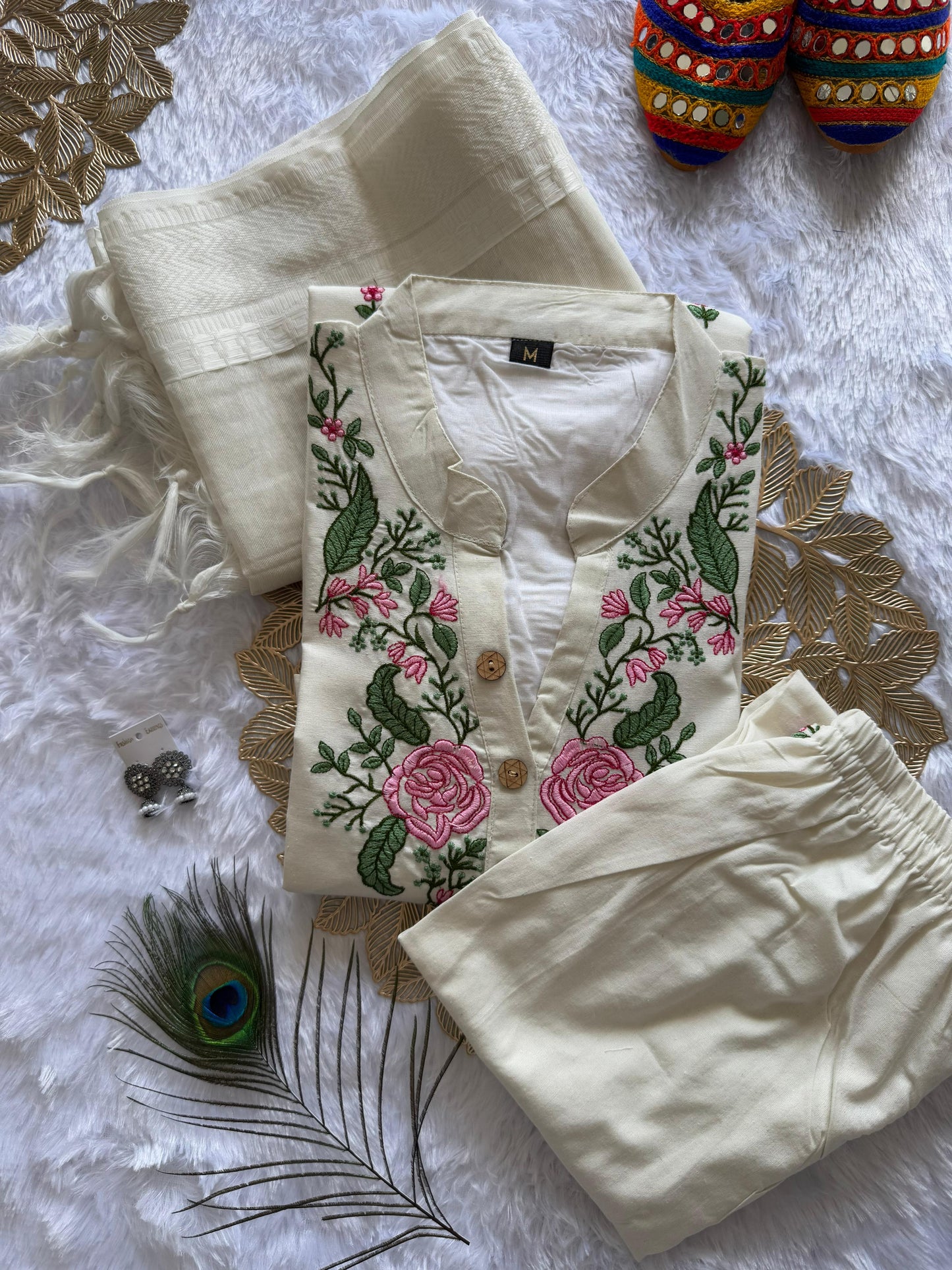 Khadi cotton beautiful embroidery kurti set