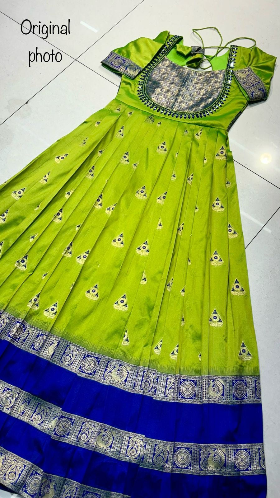 Silk Parrot Green Gown with Dupatta