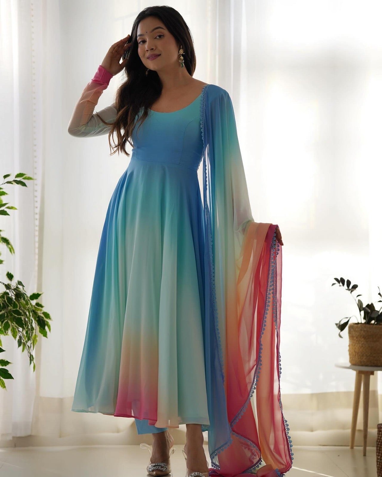 Rainbow Colour Anarkali Gowns