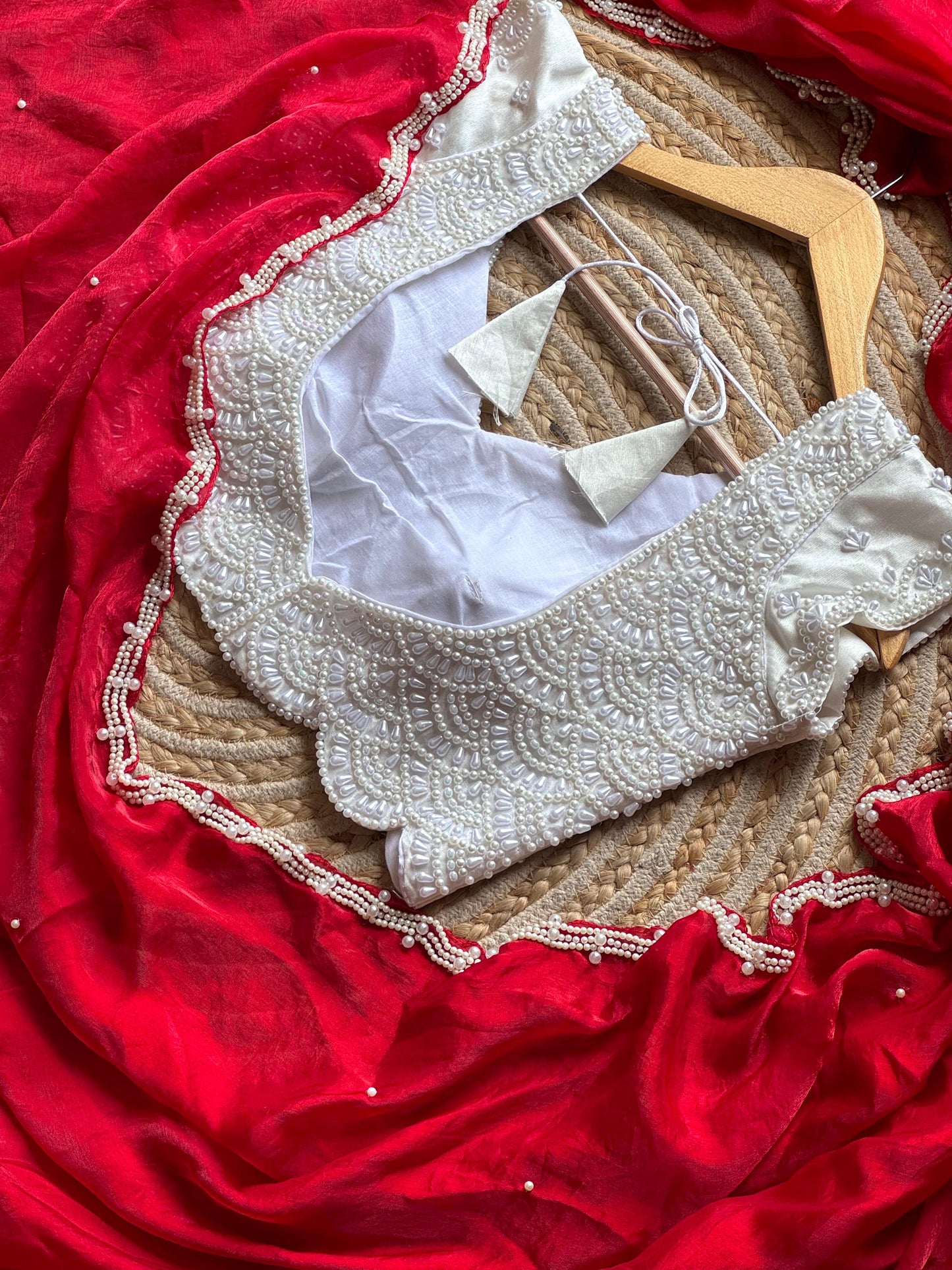 Premium Luxe Handwork saree with Pearl Blouse stitched saree