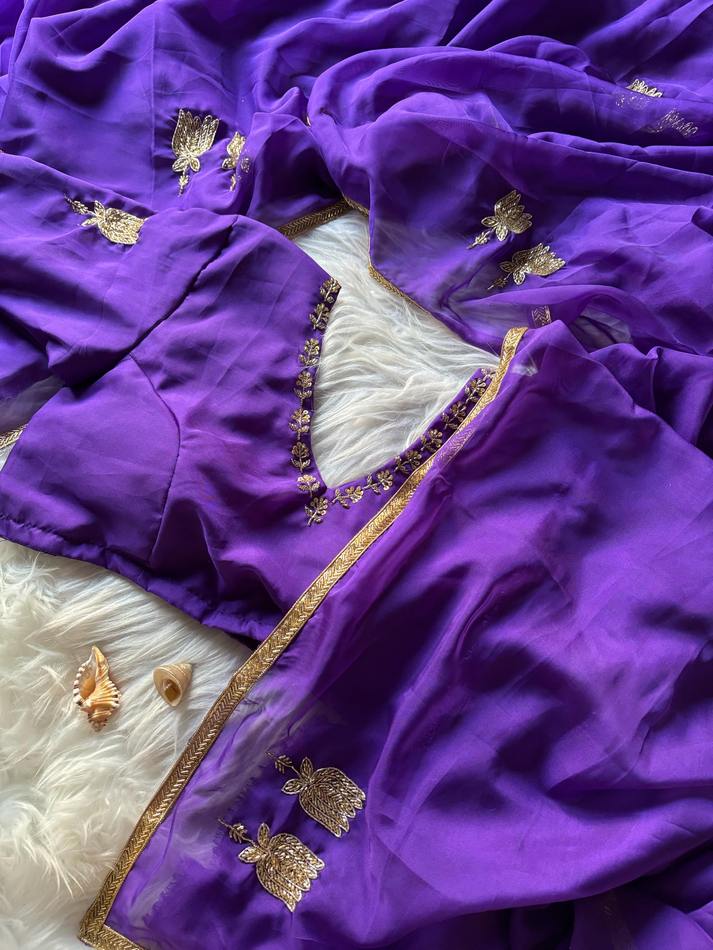 Celebrity Inspired Handcrafted saree with stitched blouse Luxe
