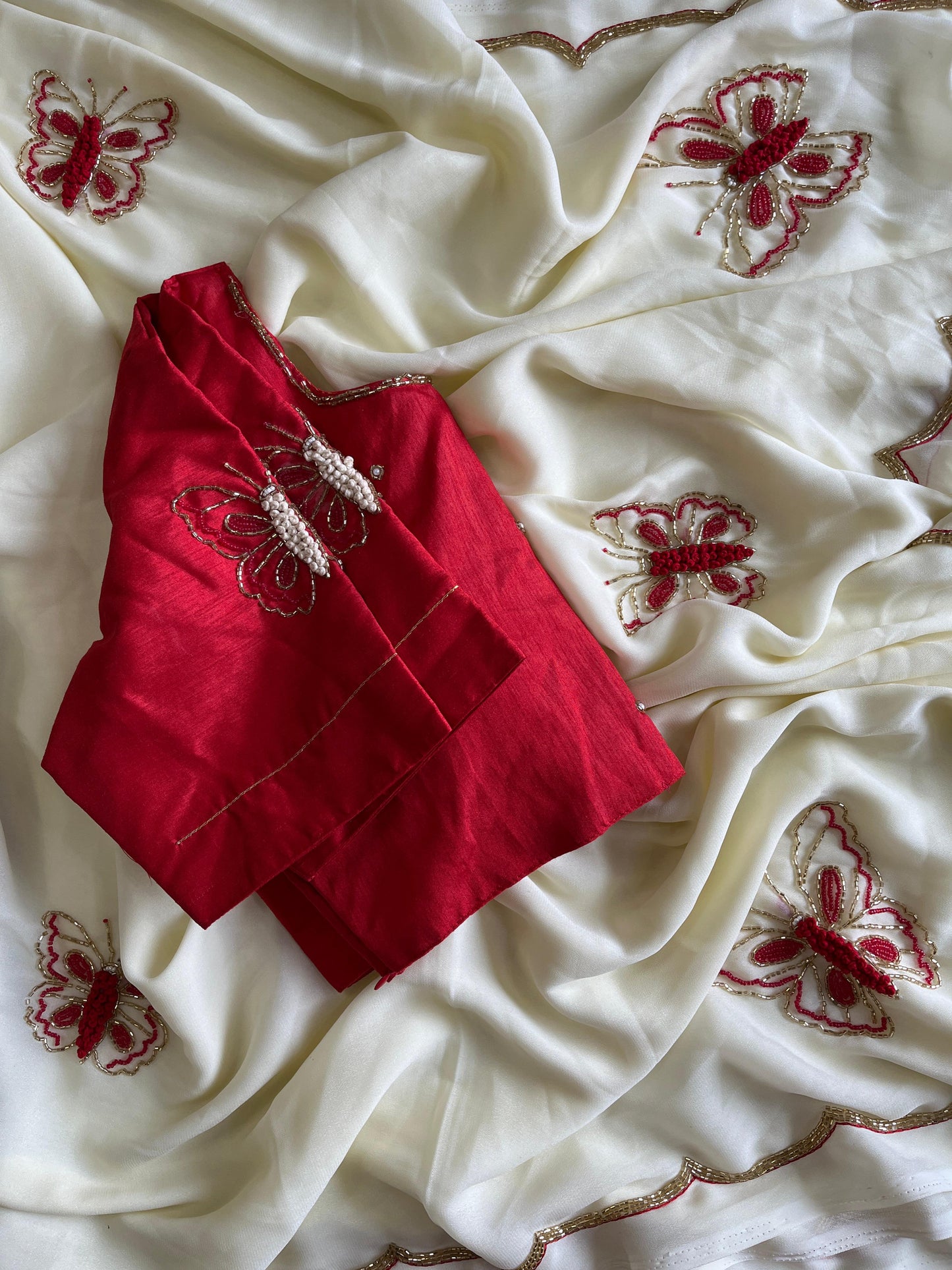 Butterfly Handwork Saree With stitched Blouse luxe