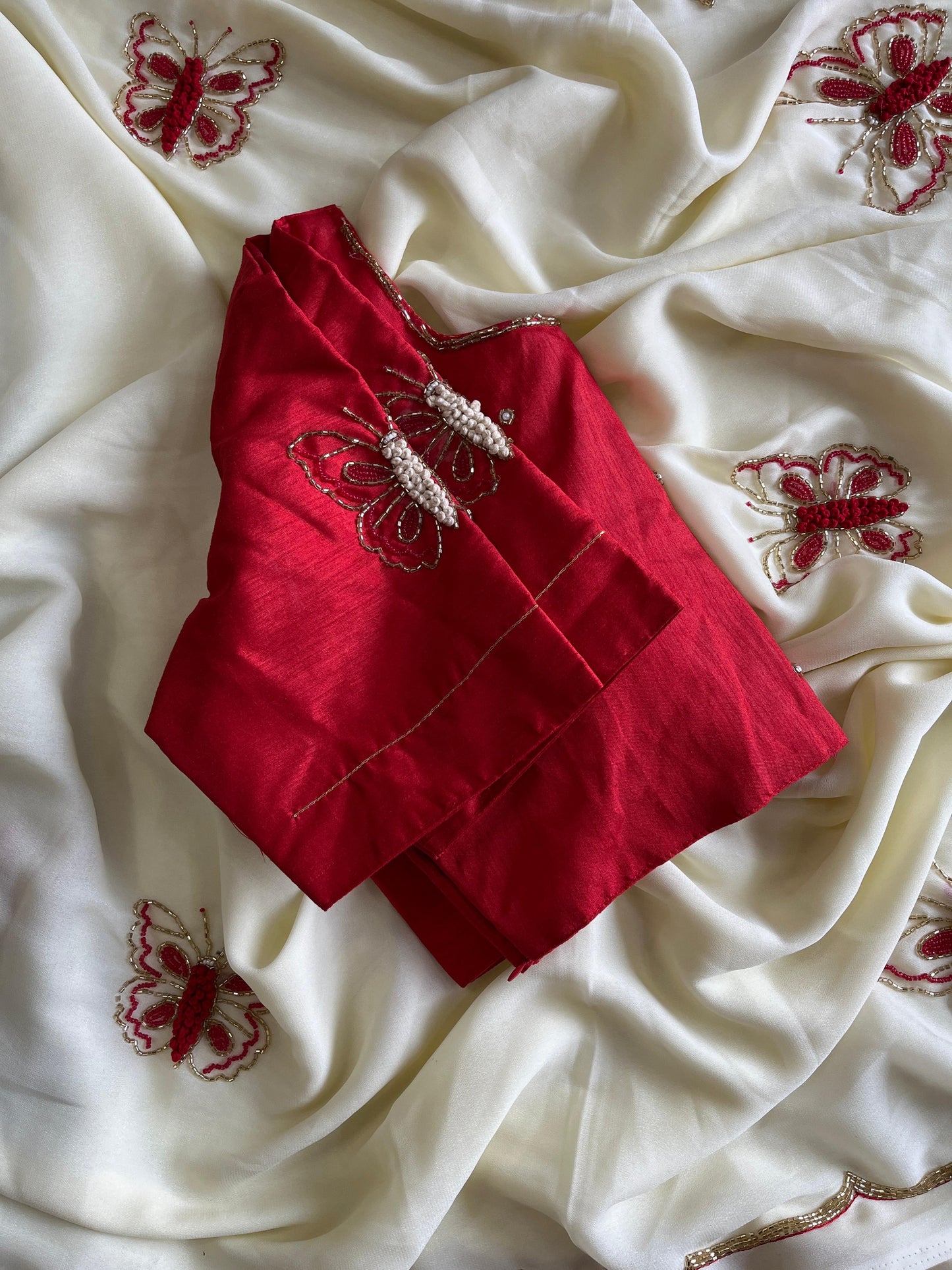Butterfly Handwork Saree With stitched Blouse luxe