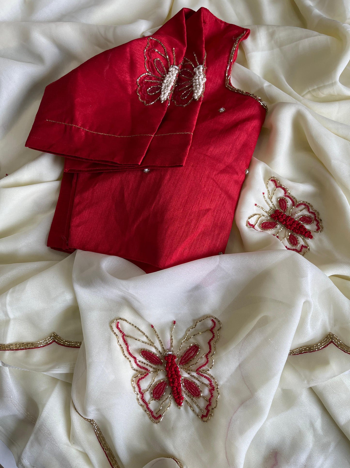 Butterfly Handwork Saree With stitched Blouse luxe