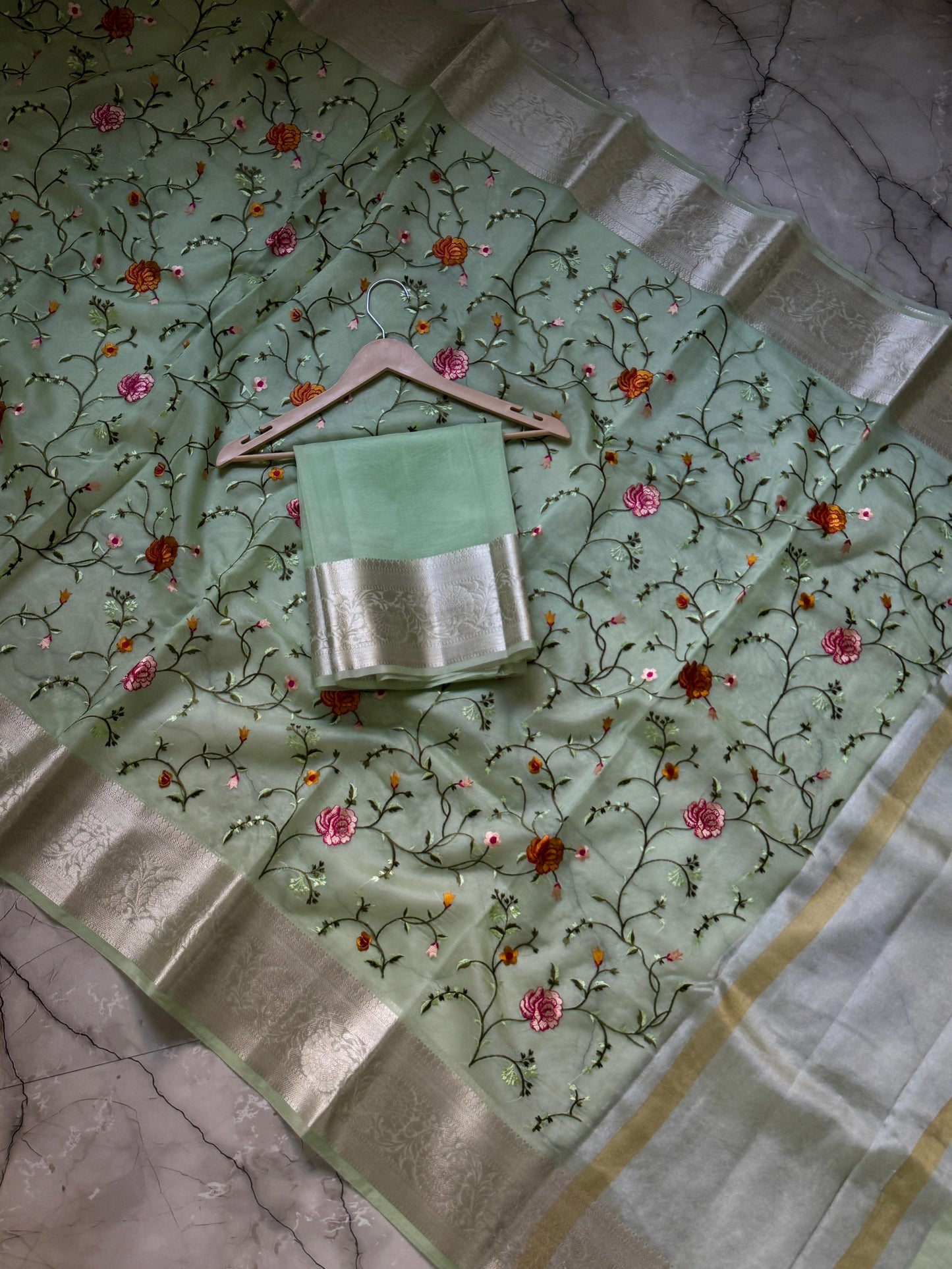 Banarasi Kora organza embroidery sarees