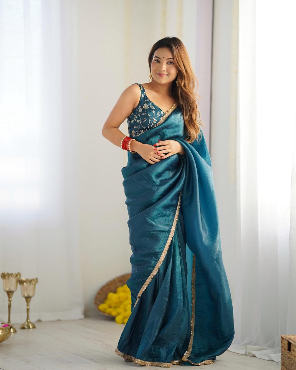 Ready to wear one min saree With stitched Blouse Luxe Touch