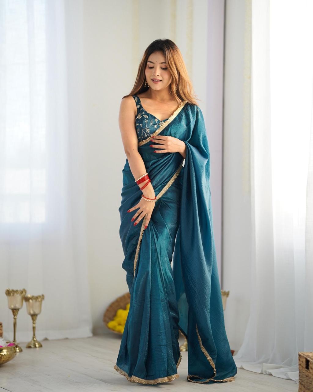 Ready to wear one min saree With stitched Blouse Luxe Touch