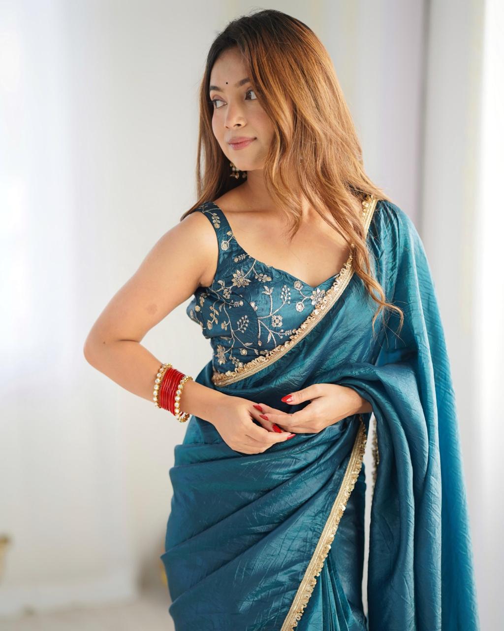 Ready to wear one min saree With stitched Blouse Luxe Touch