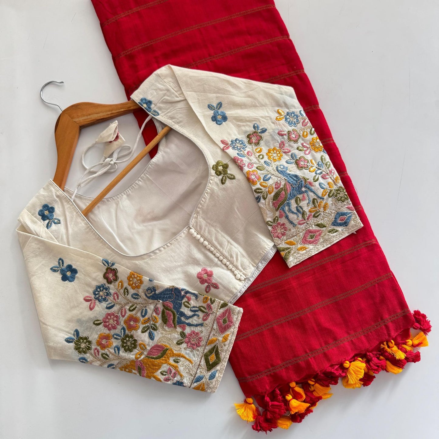Khadi Zari cotton saree with stitched blouse