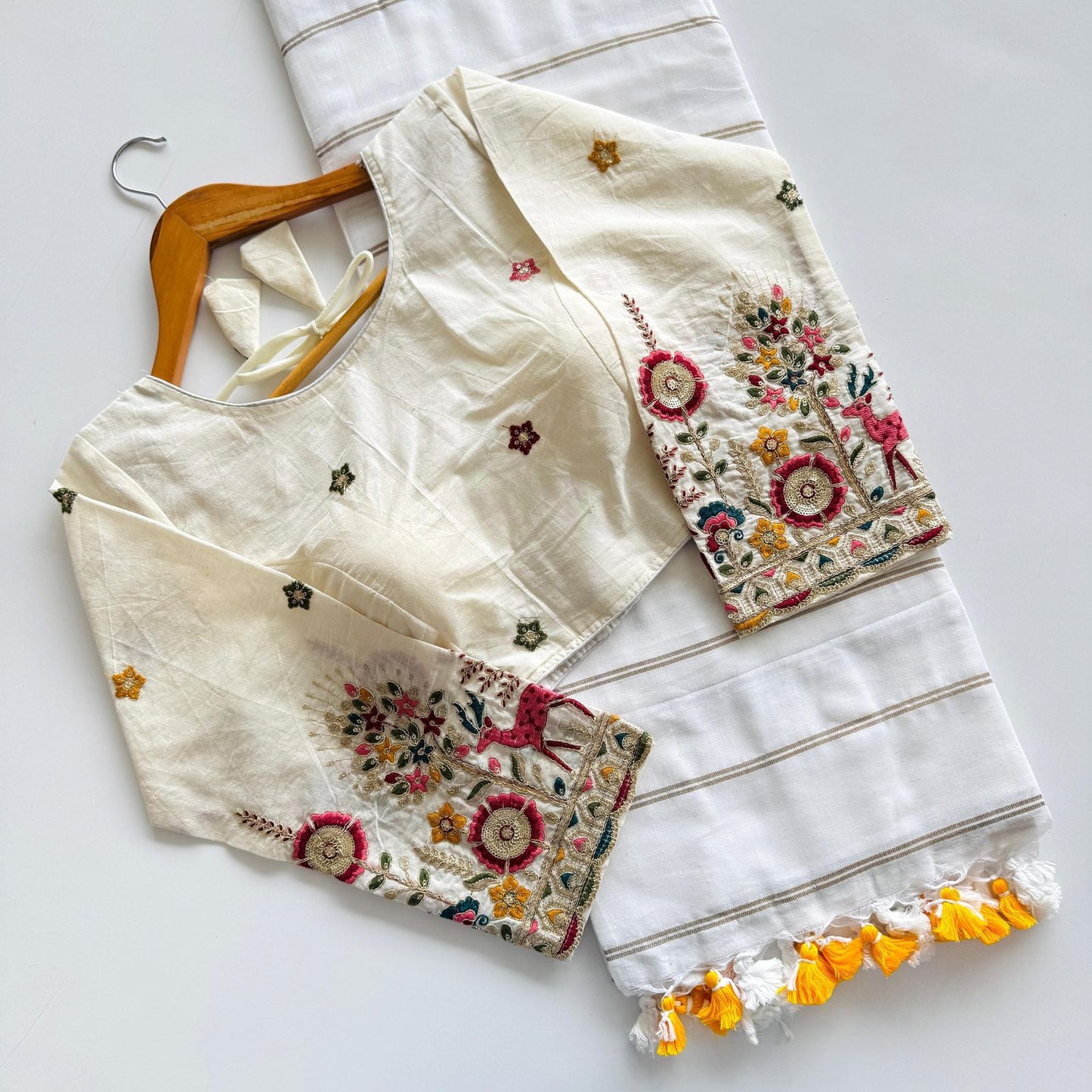 Khadi Zari cotton saree with stitched blouse