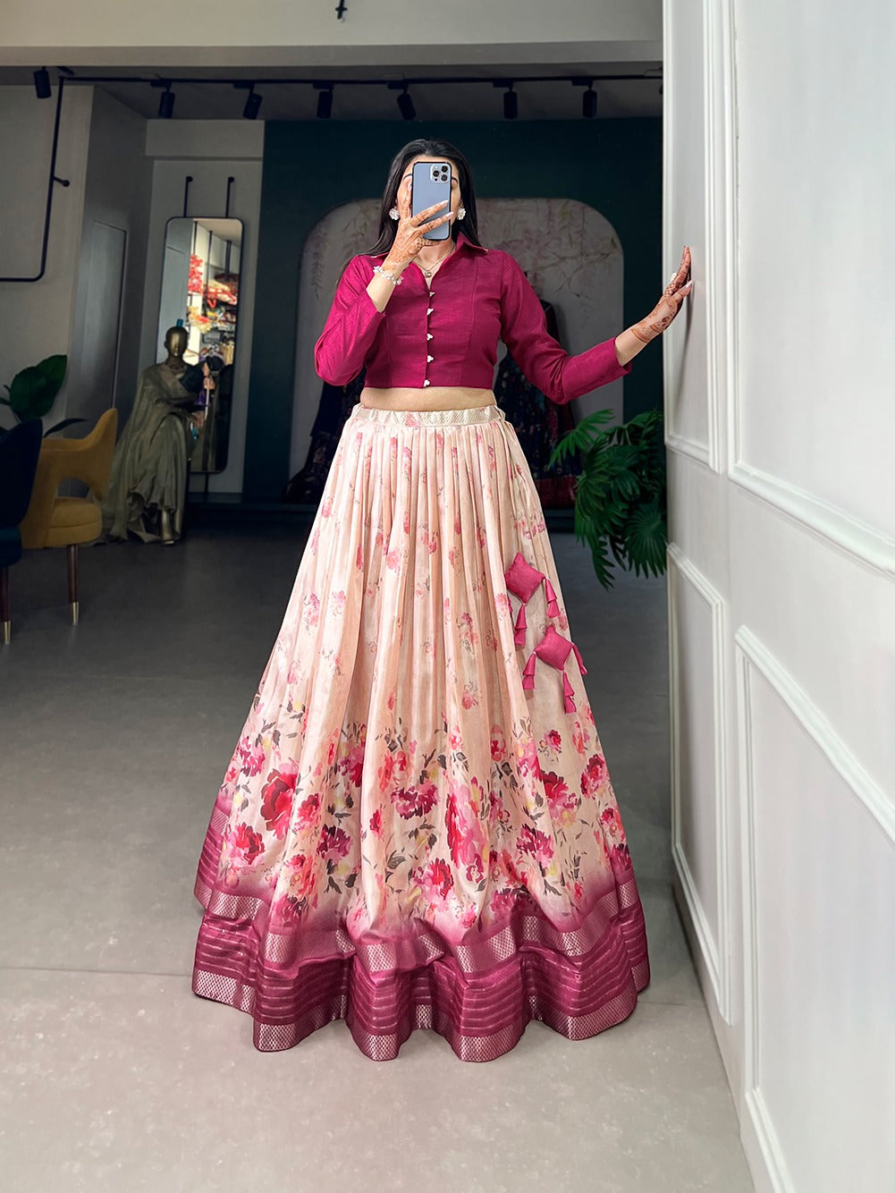 Dola silk Floral Crop Top With Skirt Lehenags