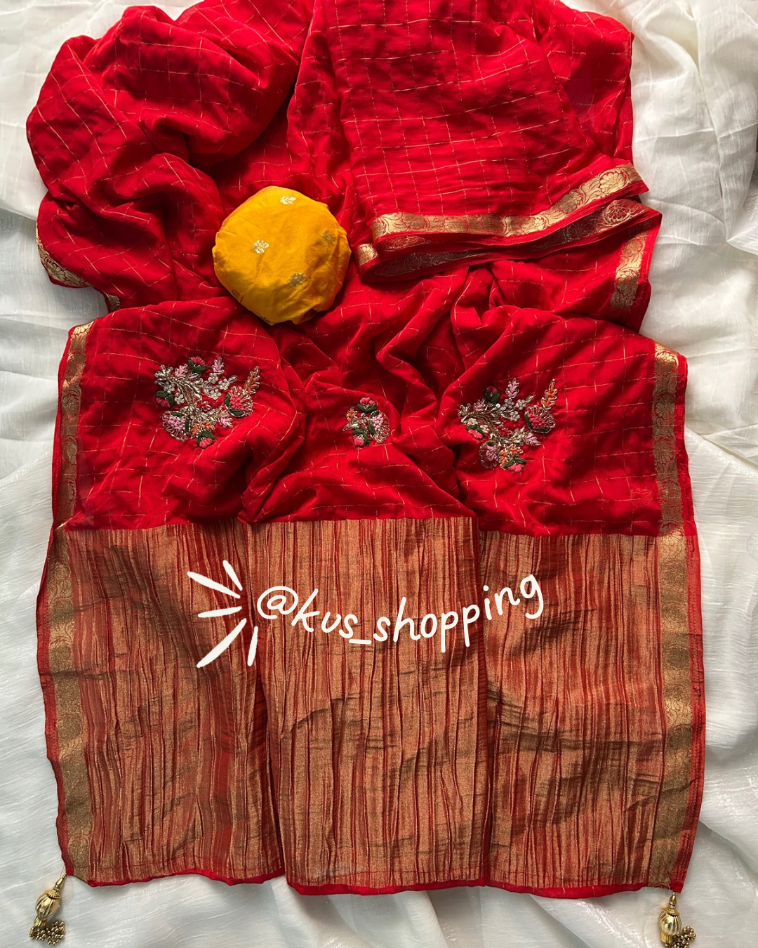 Handcrafted Jardoshi Saree With chex Classic Chinon Saree