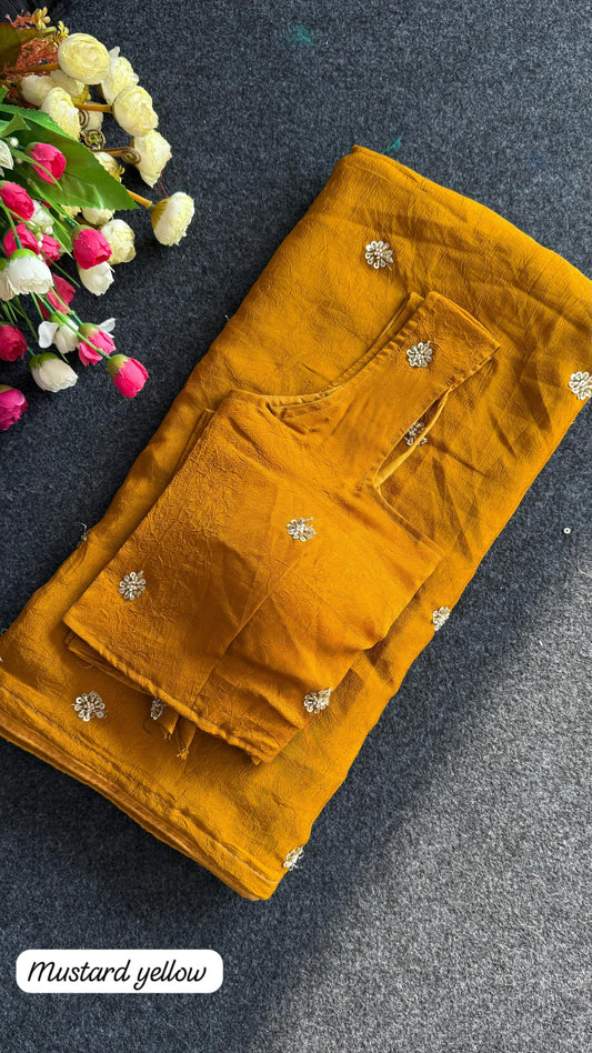 Premium crush carry free beads embroidery budget saree