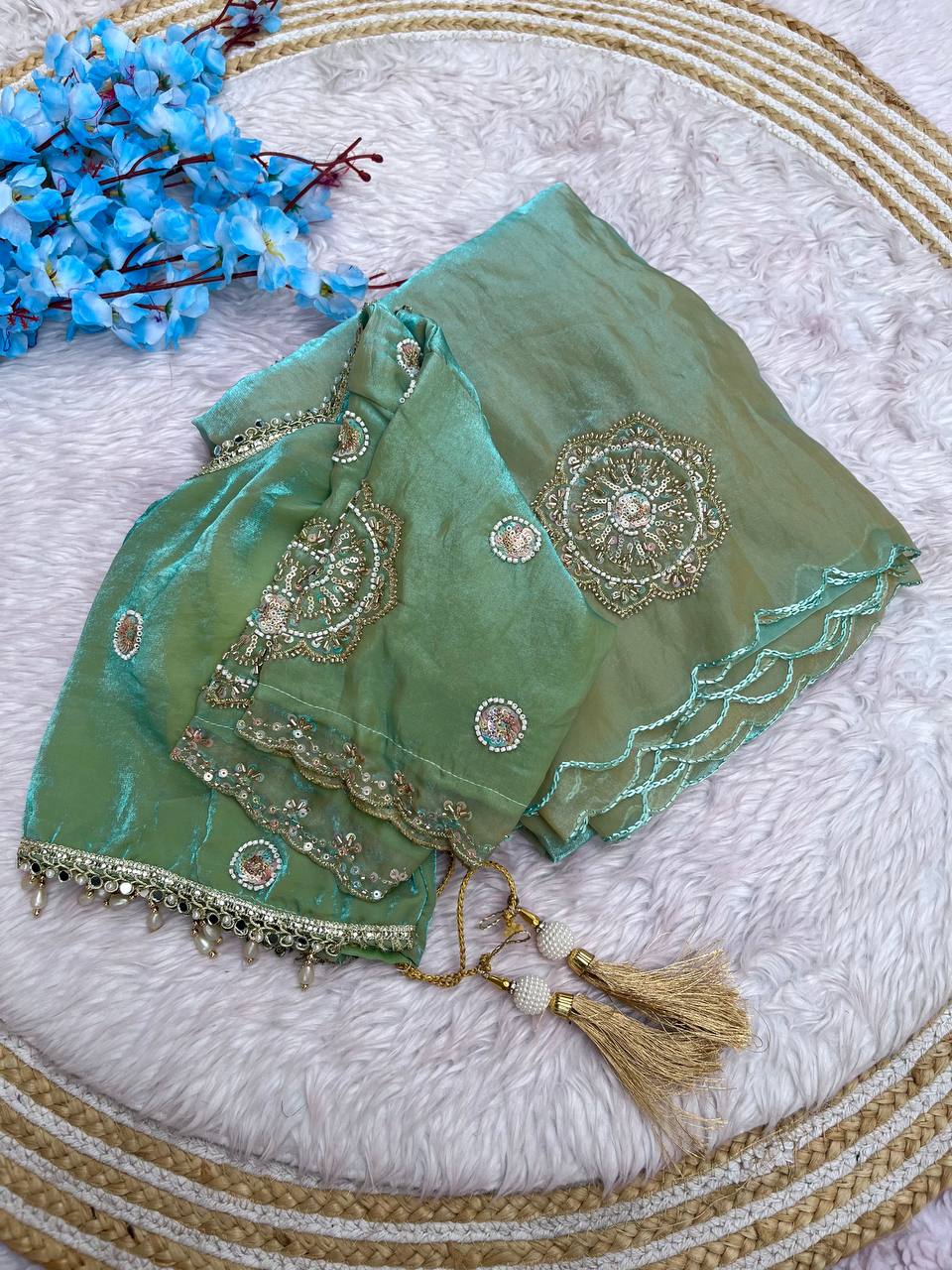 Fendi Satin Saree with Work stitched Blouse