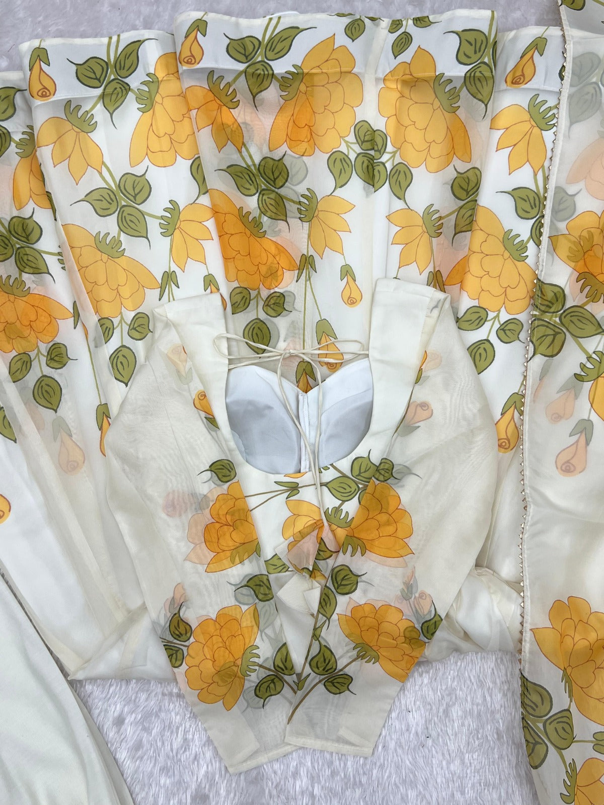 Classic Yellow Floral Printed Organza Anarkali sets