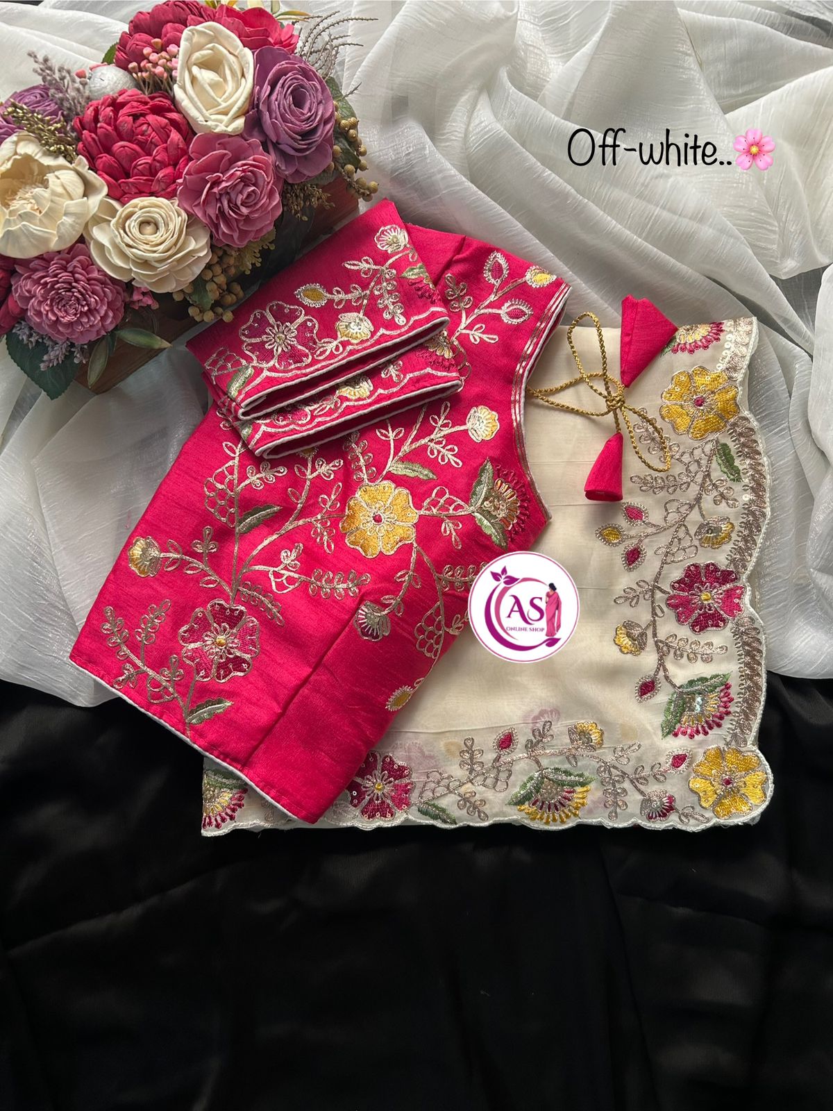 Organza blooming sari with designer stitched blouse