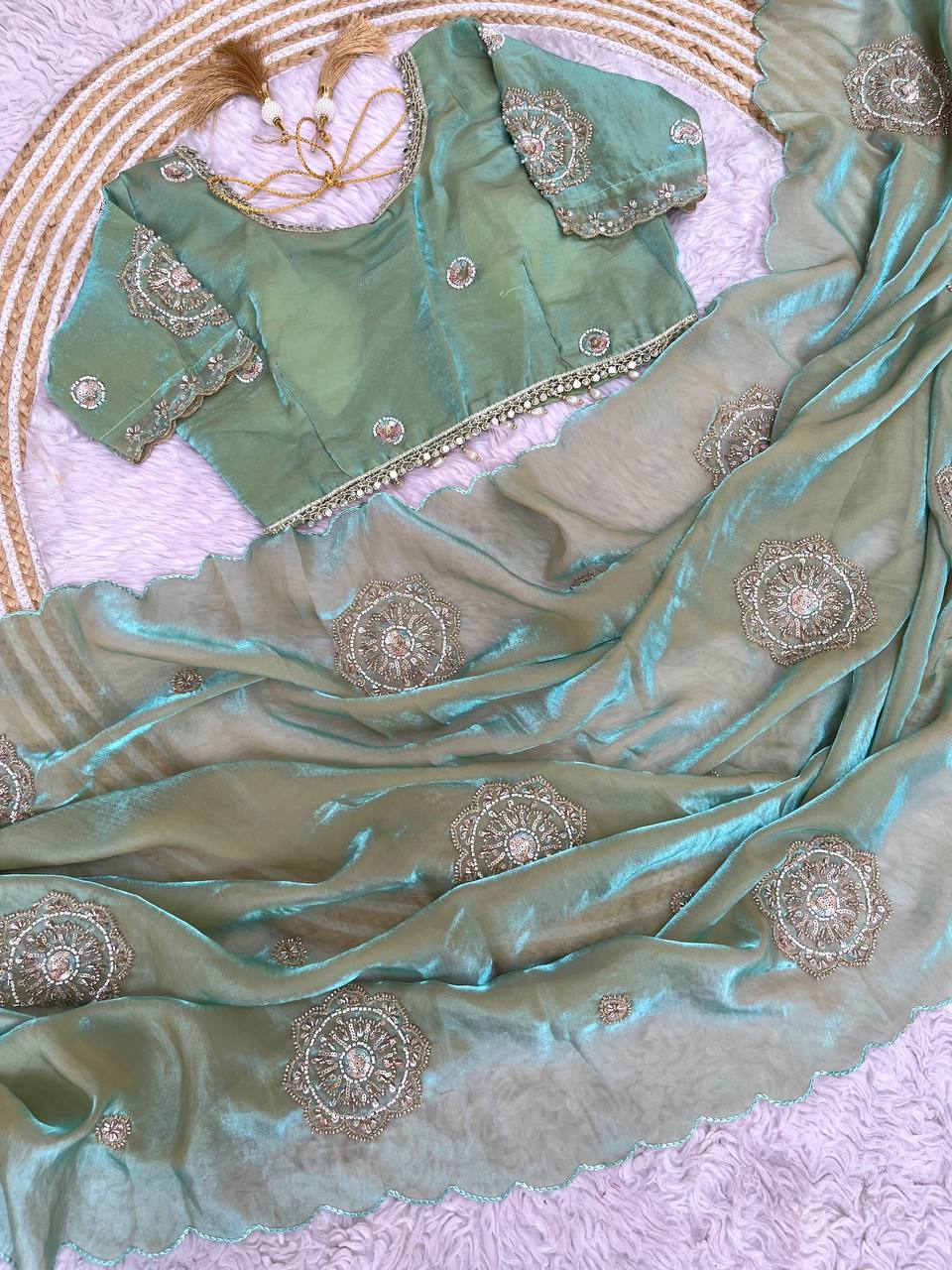 Fendi Satin Saree with Work stitched Blouse