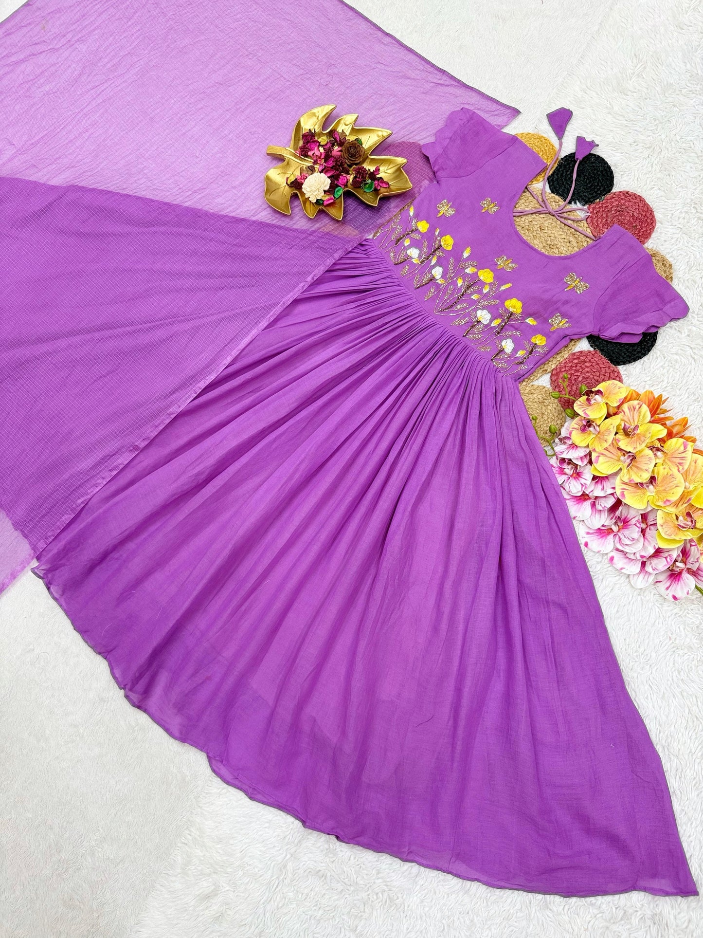 Handwork mul cotton Gowns with duppata