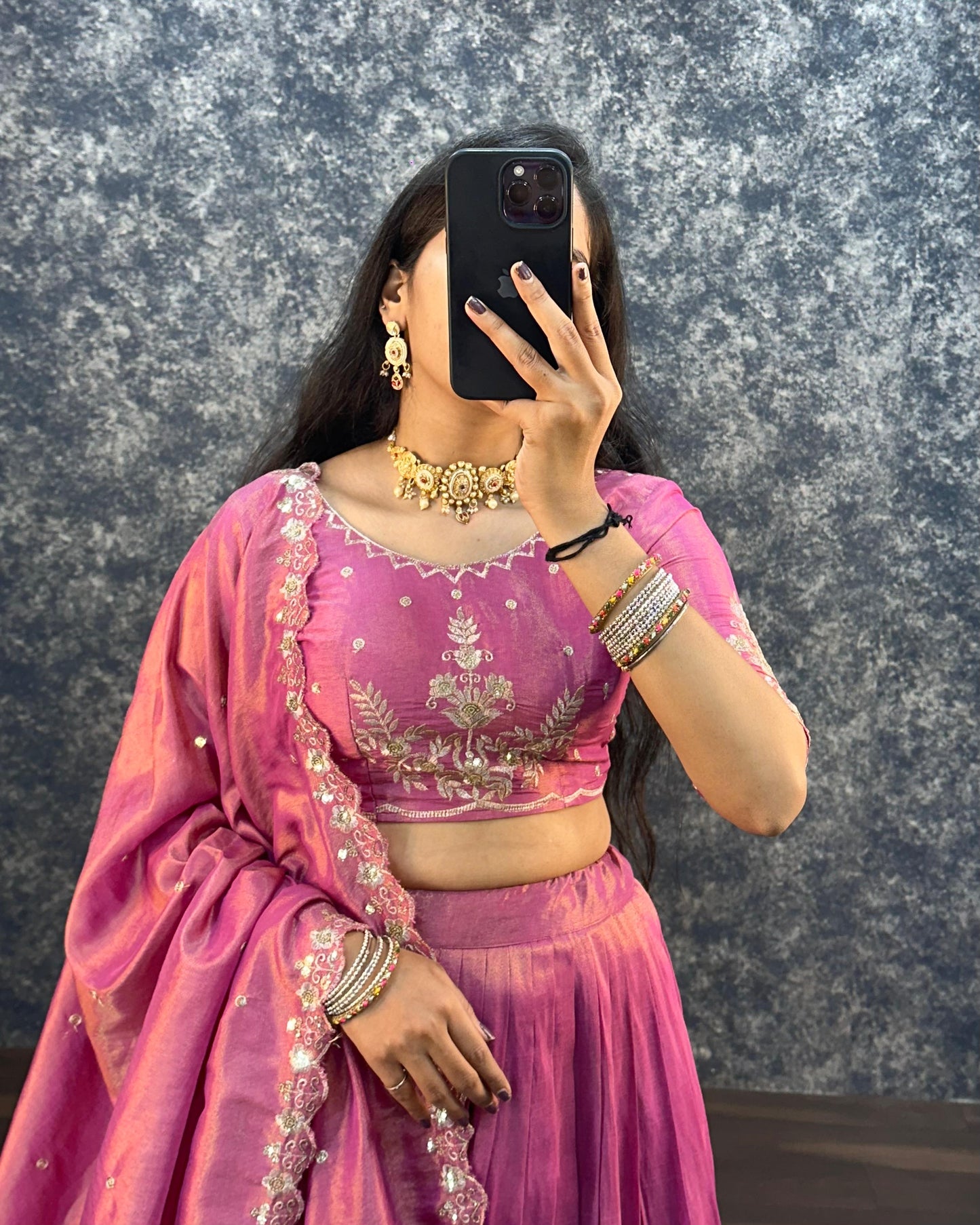 South tissue lehenga with embroidery