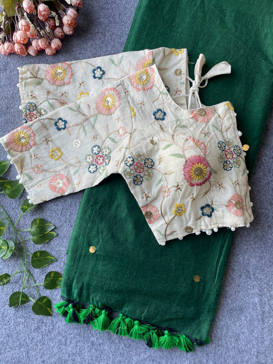 Khadi Cotton with stitched blouse