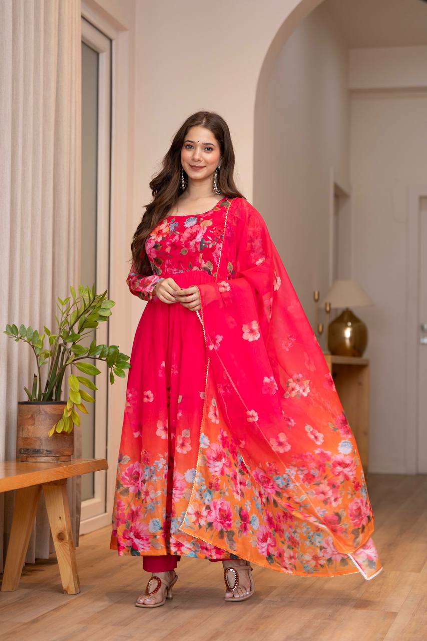 Floral Print Organza Anarkali gown ✨