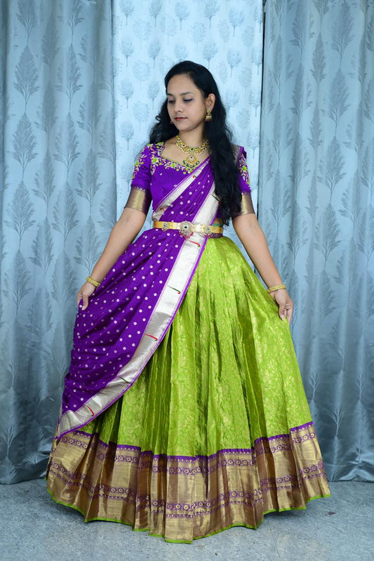 Semi Gadwal Fully stitched Maggam Lehengas set