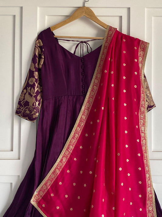 Kalmakari motifs zari long gown with premium dupatta