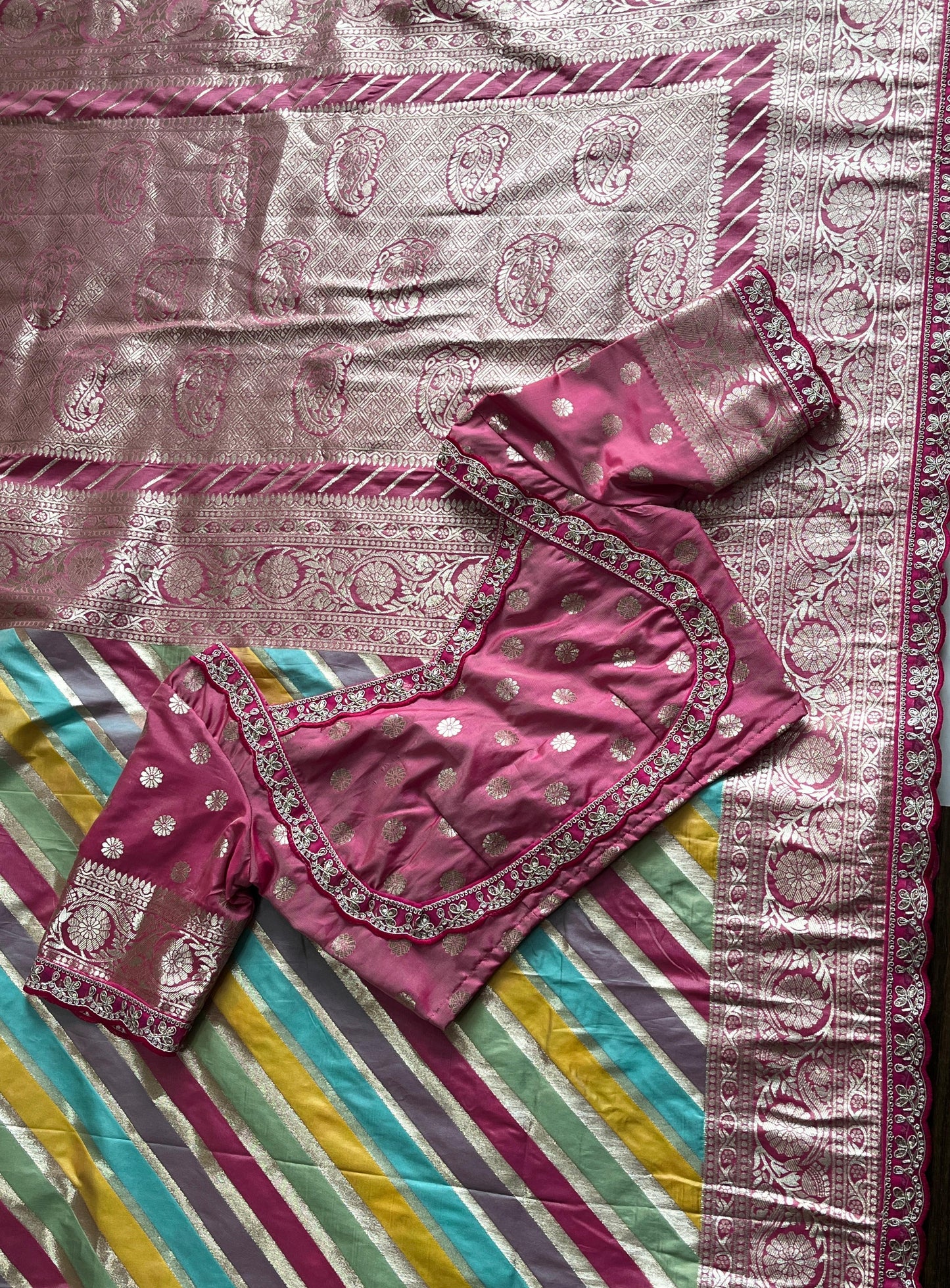 Banarasi pattu saree with lehariya stiched blouse